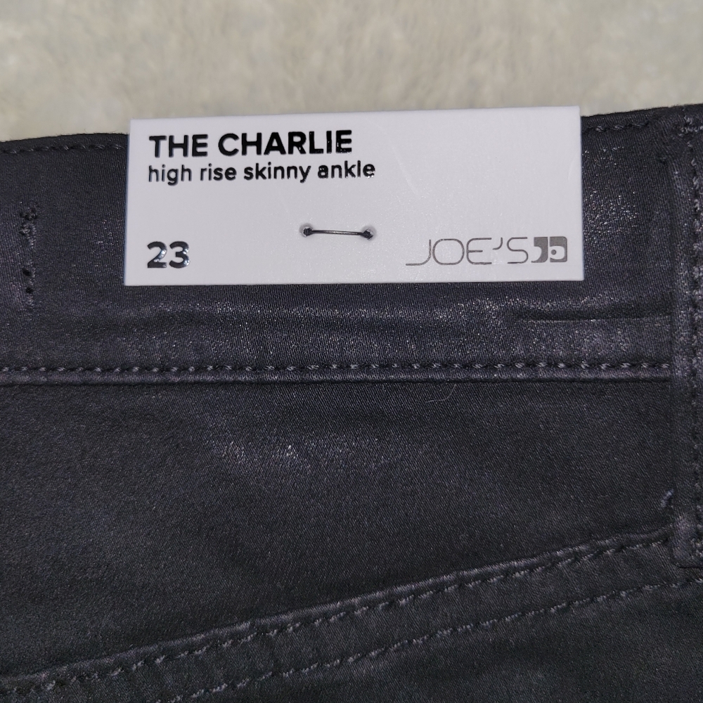 Joe's The Charlie High Rise Skinny Ankle/ Coated/ Black - Picture 11 of 12